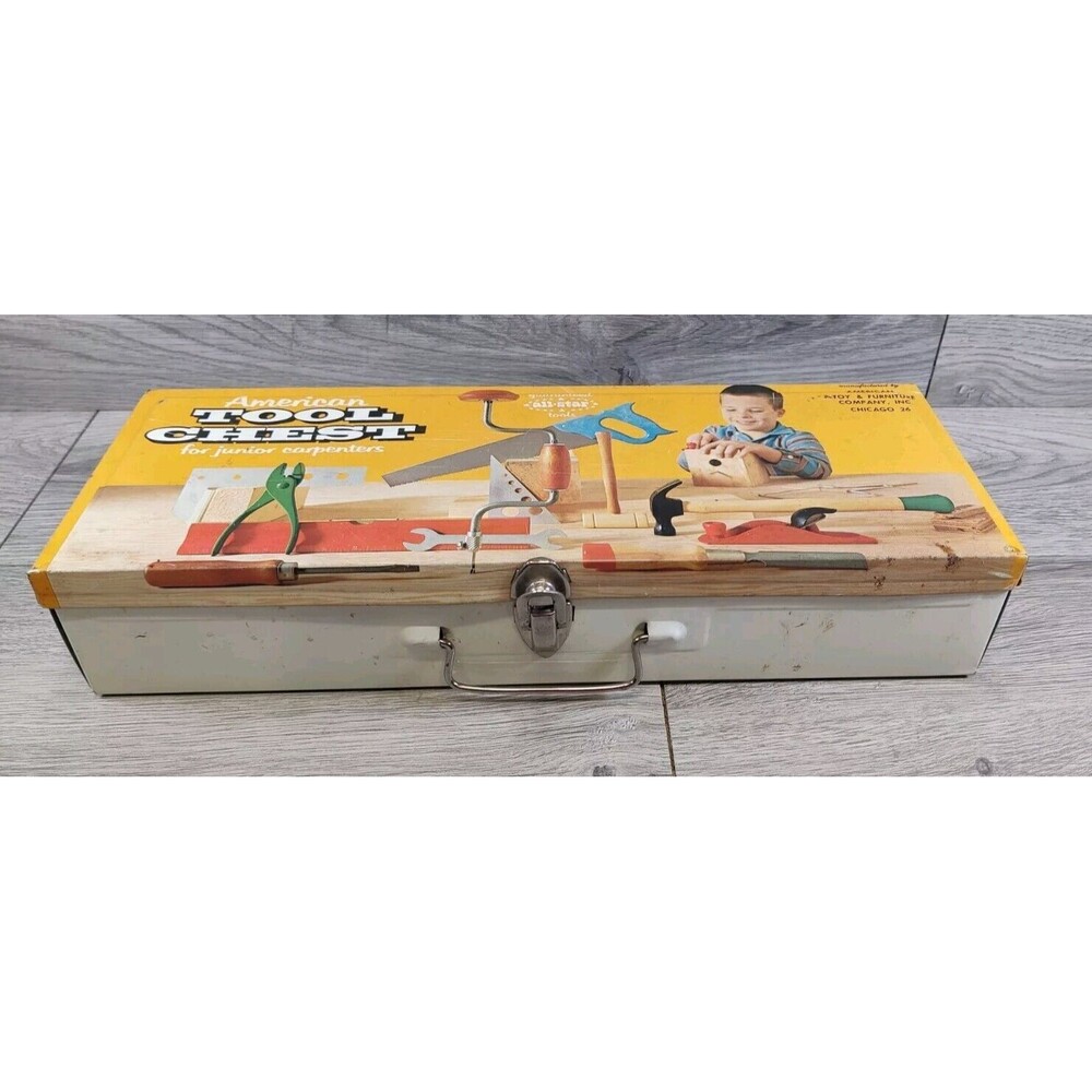 Vintage American Toy & Furniture Kids American Metal Tool Chest - Empty
